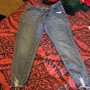 SHEIN Women's Dark Blue Ripped Skinny Jeans